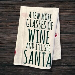 Designs by Kathy Christmas Wine and Santa Tea Towel